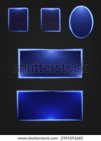 Set of light frames borders of blue bright lighting for design decoration with border for clipping mask. Vector
