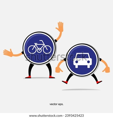 illustration of cartoon traffic signs, cartoon traffic signs with traffic symbols, road street signs for vehicles and traffic light, priority roads