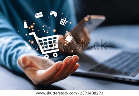 Human holding fashion online shopping, delivery, sale, buy, purchases, digital marketing, ordering product and E-commerce, supermarket, credit card, sme, online shopping on platforms online