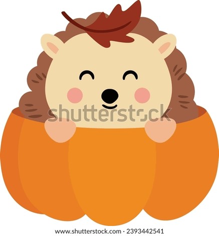 Autumn hedgehog inside a pumpkin