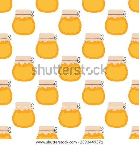 Seamless pattern with honey jar. Vector illustration for honey design, beekeeper branding, background, wrapping paper, fabric textile.