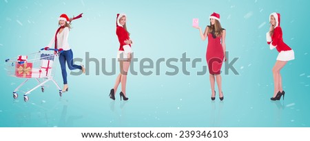Composite image of different festive blondes against blue vignette