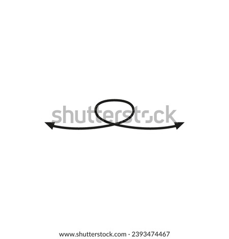 Curved thin double ended arrow. Dual arrow and loop shape. Hand drawing style. Vector symbol. 