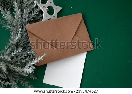 Letters to Santa. Envelopes with place for text. Flat design. Many envelopes on a green background. Copy space. Template for New Year's card.