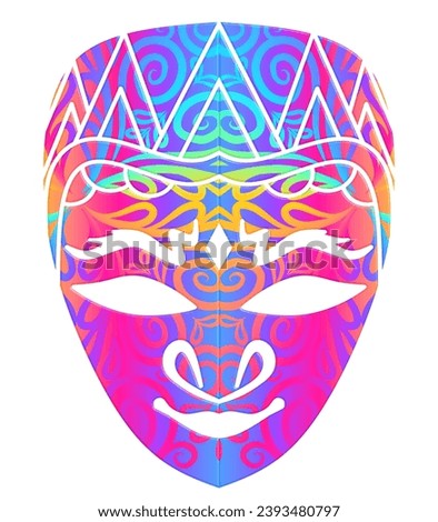 Beautiful traditional Java mask indonesian culture vector design with aesthetic batik ethnic dayak line art pattern