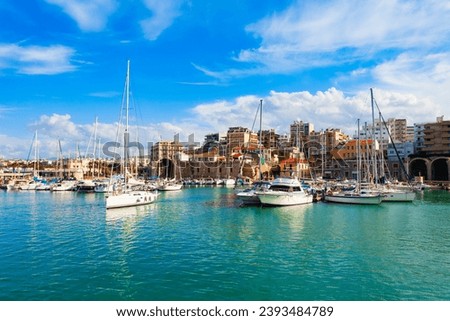 Port in the Harbor of Heraklion in the centre of Heraklion or Iraklion, the largest city and the capital of the island of Crete, Greece Royalty-Free Stock Photo #2393484789