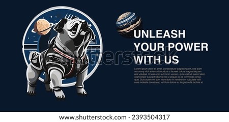 Join a cosmic journey with an endearing space bulldog exploring the universe in this captivating illustration. Royalty-Free Stock Photo #2393504317