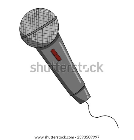 wiring microphone in cute hand drawn style isolated background with clipping path. illustration object. microphone for singing, concert, interview, media, publishing concept.