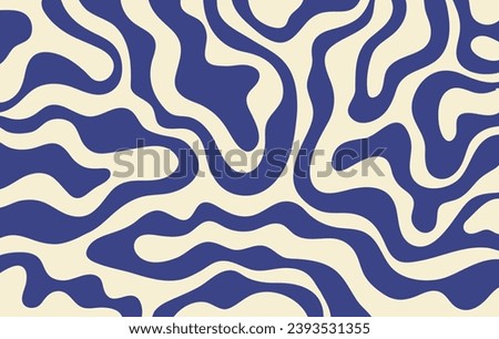 Abstract horizontal background with colorful waves. Trendy vector illustration in style retro 60s, 70s. Blue and beige colors Royalty-Free Stock Photo #2393531355