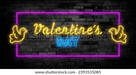 Valentine's day. 3d neon sign. Realistic neon sign. Love day banner, logo, emblem and label. Bright signboard, light banner. 
