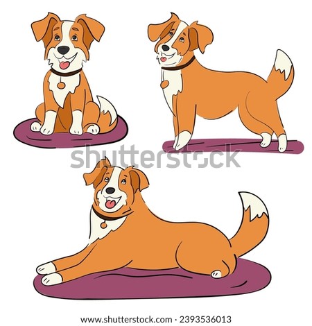 Set of cute dogs in different poses, hand drawn. Vector illustration isolated on a white background.