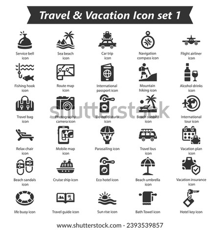 Travel Vacation Icon Set 1, Vector Graphics