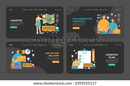 Logistics concept. A comprehensive visual guide to modern logistics, showcasing elements of supply chain management, inventory control, and efficient delivery systems. Flat vector illustration