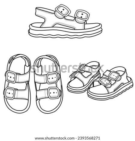 Vector of sketch sandals double-buckle for kids, isolated on a white background Royalty-Free Stock Photo #2393568271