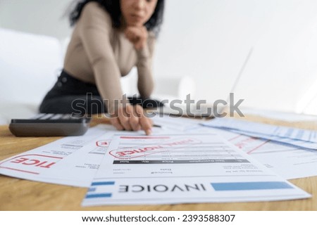 Stressed young woman has financial problems with credit card debt to pay crucial show concept of bad personal money and mortgage pay management crisis. Royalty-Free Stock Photo #2393588307