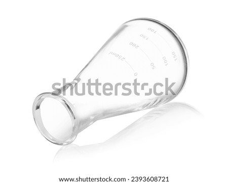 One empty laboratory flask isolated on white Royalty-Free Stock Photo #2393608721