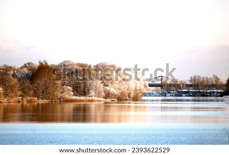 Beautiful winter on the river bank Royalty-Free Stock Photo #2393622529