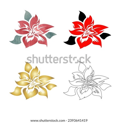 Christmas flower drawing watercolor outline silhouette. Vector illustration. 
