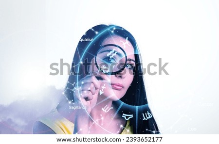 Astrological creative concept. Woman Silhouette with zodiac circle