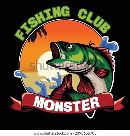 monster fish design illustration for fishing club