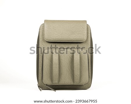 Unisex Leather Business Office Backpack Daypack Rucksack. Bag for Men with pocket isolated on White Background in front, mock up, office or casual wear Royalty-Free Stock Photo #2393667955