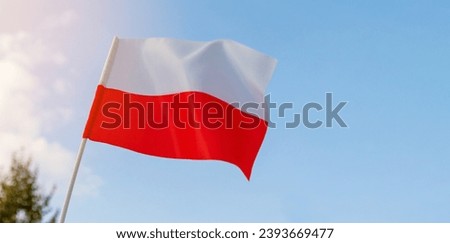 Flag of the Republic of Poland against the background of a clear blue sky