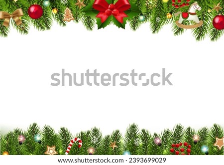 Christmas Border Isolated White Background With Gradient Mesh, Vector Illustration