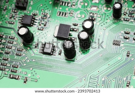 Semiconductors and electronics or microchip concept header. Digital electronic banner. Micro processor background. AI Chips instalation.	 Royalty-Free Stock Photo #2393702413