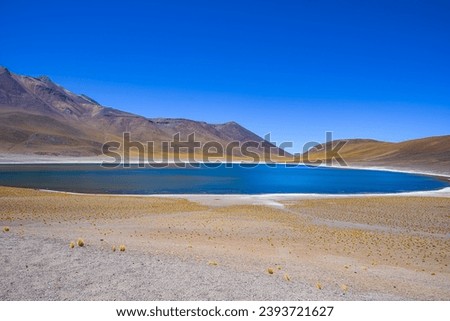 Lake Miñiques. It is south of Laguna Miscanti and at the foot of the Cerro Miscanti volcano. The lake is fed by Laguna Miscanti through infiltration and its waters are brackish.