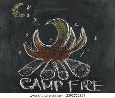 Icon camp fire, hand draw chalk on chalkboard