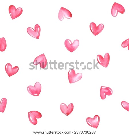 Tiny watercolor hearts seamless repeat vector pattern. Hand brush drawn cute painted Valentine's Day endless chaotic background, template. Artistic watercolor stains textured doodle heart shapes.