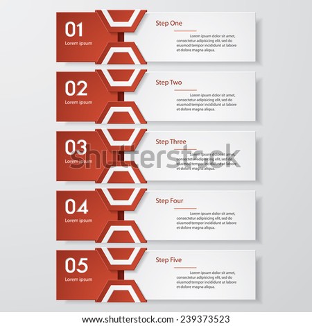 Design clean number banners template/graphic or website layout. 5 steps. Vector.