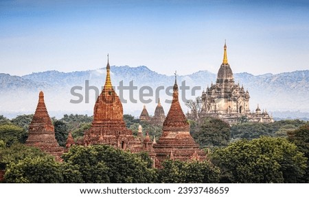 photo of bagan in myanmar with many pagodas Royalty-Free Stock Photo #2393748659