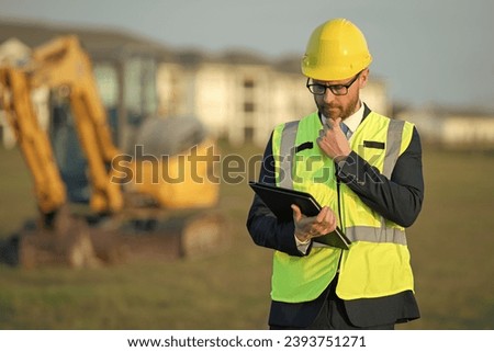 engineer man of architect occupation wear helmet, copy space. photo of man architect occupation.