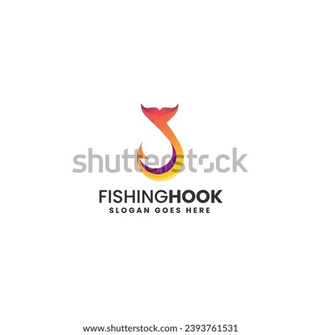 Vector Logo Illustration Fishing Hook Gradient Colorful Style
