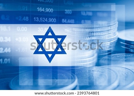 Israel flag with stock market finance, economy trend graph digital technology. Royalty-Free Stock Photo #2393764801