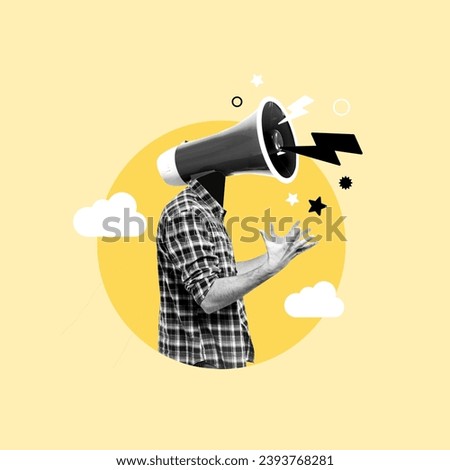 Complain about everything, blame other people, negative comments, angry angry complaining boss, displeased manager, angry business boss, megaphone head, shouting complaint at everything, Complaining Royalty-Free Stock Photo #2393768281