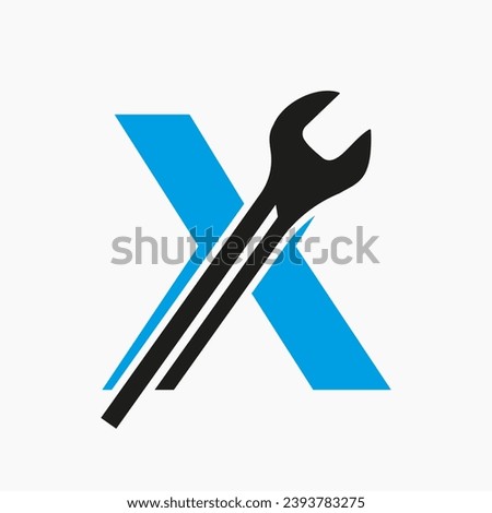 Wrench Logo On Letter X With Engineering Symbol. Technician Logotype Royalty-Free Stock Photo #2393783275