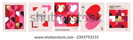 Set of Valentine's Day poster, greeting card, cover, label, sale promotion templates, pattern background in modern trendy geometric style. Royalty-Free Stock Photo #2393793155