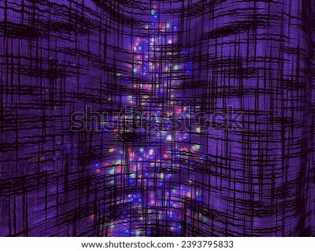 Holiday lights making up a charismas tree behind a curtain 