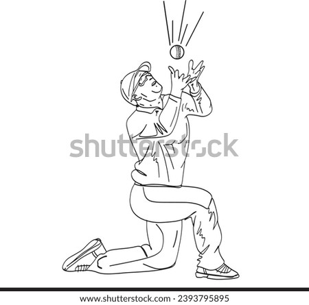 Playing Cricket: Player Holds Catch in Vector Illustration, Catching Excitement: Cricket Clip Art in Cartoon Doodle, Cricket Action: Hand-Drawn Scene of Player Holding Catch
