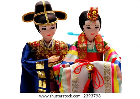 Colorful Asian bride and groom dolls