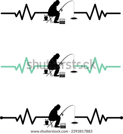 Heartbeat pulse line with ice fishing vector