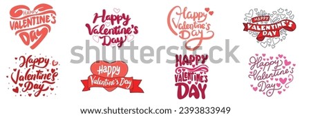 Collection of Happy Valentine's Day lettering inscription. Set of handwriting Happy Valentine's Day text color isolated on white background. Hand drawn vector art.  Royalty-Free Stock Photo #2393833949