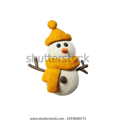Modeling clay snowman. Cute snowman in an orange hat and scarf.