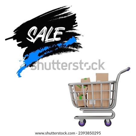 Isolated on white, a shopping cart. Idea for a sale. featuring 3D trolley and SALE text, and plenty of room 
