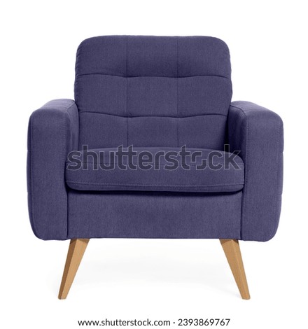 One comfortable purple armchair isolated on white Royalty-Free Stock Photo #2393869767