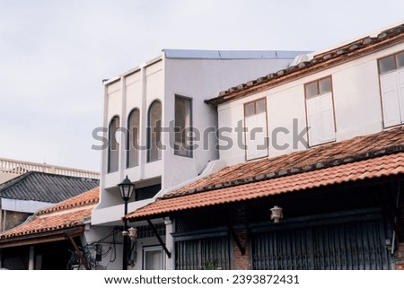 architecture house style sino portuguese old town. architecture building font view, house photo on white sky, vector. architecture for house design, home, element, object, poster. 