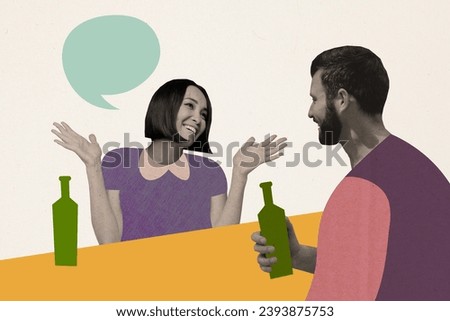 Picture image collage of cheerful people spending time together discussing news isolated on painted background