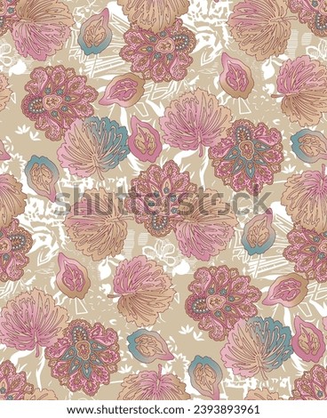 Textile Digital design motif pattern set of damask wallpaper gift card embroidery rugs Indian classical textured handmade artwork luxury flowers style in detailed watercolors painting and women dress